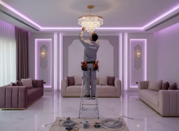 Serbisyo Pag-install ng chandelier at pagpapalawak ng mga kable nito