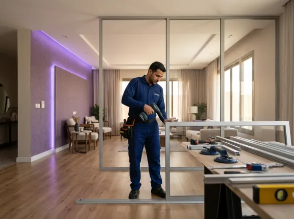 Installation of an aluminum and glass partition service
