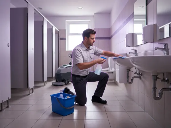 Service Nettoyage et désinfection des toilettes scolaires — reportage photo